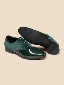 Men's Dress Shoes Classic Lace-Up Caden Glossy Velvet Formal Oxford For Business Dinners  Parties Cocktail Events Weddings  Valentine's Day Gifts - Dark Green - View 4