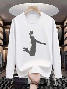 1pc Tween Boy Casual Printed Long Sleeve T-Shirt, Spring/Autumn, Fashionable, Warm And Comfortable Design For Young Students - White - View 3