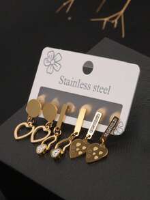 1 对不锈钢罗马数字耳环，18K 金色大方晶锆石耳钉，适合作为妻子/女友情人节礼物，女士日常佩戴