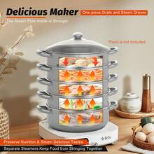 5tier Steamer Cookware Pot Stainless Steel Pot Stainless Steel Food Steamer &Lid - Silver - View 2