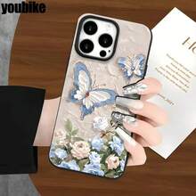 Fundas y carcasas protectoras con diseño de flores azules y orificios grandes, compatibles con phone 16 Pro, 16, 15 Pro, 14, 14 Plus, 14 Pro, 13, 13 Pro, 12 Pro y 11/11 Pro. Ideales para regalar en cumpleaños y celebraciones. - Negro - Ver 6