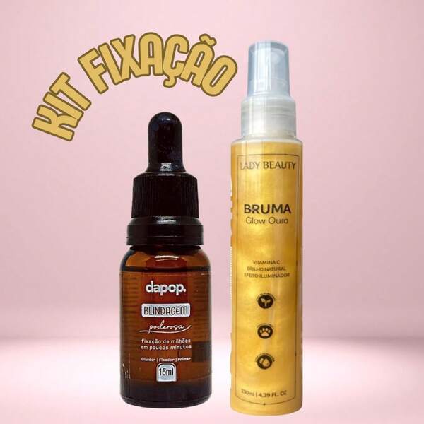 Kit Blindagem de Maquiagem 15 ml Dapop + Bruma Glow Ouro Fixadora Lady Beauty