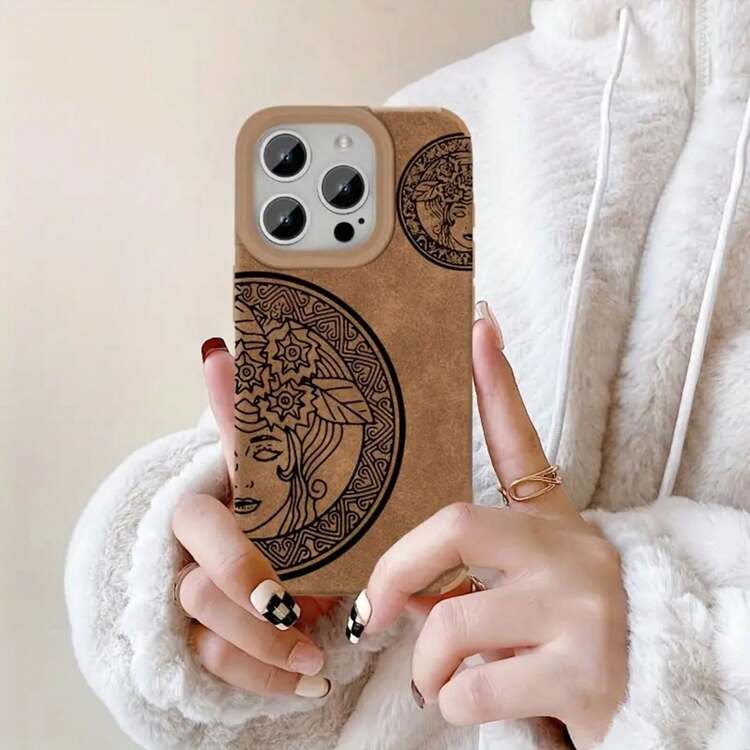 Funda tipo libro para phone (1 unidad), compatible con phone 16 Pro, 15/14 Plus, estilo retro, de piel sintética de oveja. Diseño moderno y artístico en color marrón. Suave y cómoda, ideal para hombres y mujeres. - marrón - Añade 7