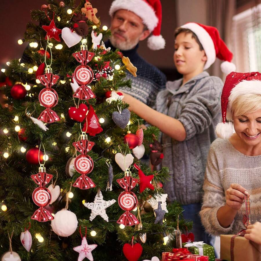 6/12 Pcs Christmas Candy Ornaments Hanging Glitter Candy Cane Christmas Tree Decoration Red Plastic Peppermint Lollipop Ornament With Golden Ropes For Xmas Home Party Decorations Home Decor Christmas Decorations Room Decor Winter