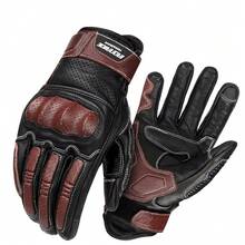 1pc Brown Vintage Leather Motorcycle Gloves, Off-Road Racing Riding Gloves, Men's Motorcycle Riding Touchscreen Gloves, Size M-XXL - Multicolor - View 16