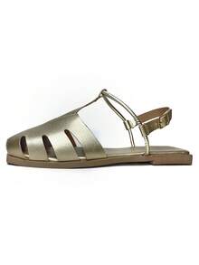 Women's Flat Sandals, Closed Toe, Comfortable, Fashionable, With Buckle Ref. 034/10 - Gold - View 2