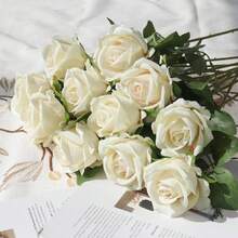 1pc/3pcs/5pcs Champagne Artificial Roses With Stems, Velvet Cloth Rose Bouquets, Fake Roses, Suitable For Home Decor, Living Room Decor, Room Decor, Wedding Decor, Centerpieces, Party Decor, Garden Decor, And As Gifts For Valentine's Day, Birthdays, Proposals, Graduations. - Champagne - View 4