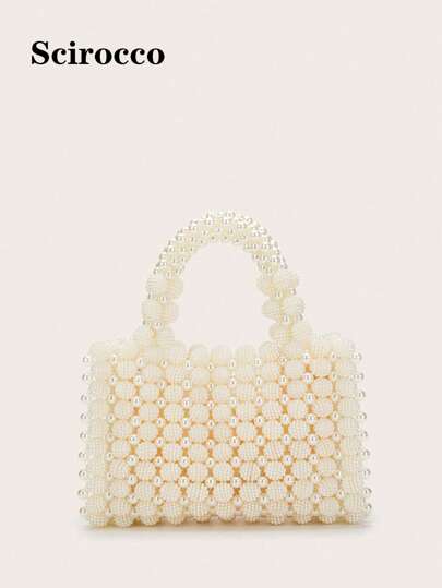 Pearl Mulberry Crossbody Bag, Handmade Beaded Square Bag