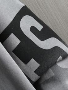 Men's Fashionable Printed Contrast Color Hooded Casual Jacket, Sweatshirt - Dark Grey - View 3