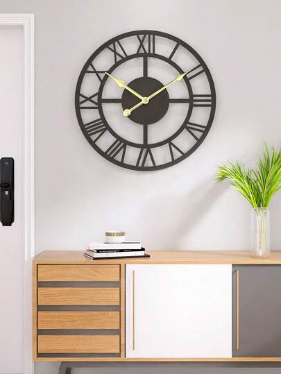 1pc Large Industrial Wand Klok Roman Numerals, Silent Indoor Non Ticking Vintage Clock, Retro Metal ative Zwart Art Battery Powered, Home, Kitchen, Cafe, Hotel, Office Home Room view 4