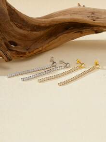 Bông tai mặt dây chuyền tua rua đính đá Zirconia mạ vàng 18K bạc Sterling 925 sang trọng thời thượng lấp lánh thanh lịch, phù hợp đeo hàng ngày - Bông tai tua rua đính đá Zircon - Xem 3