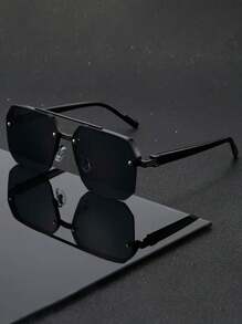 1 pieza Gafas de moda con doble puente estilo aviador para hombres, diseño de montura de moda, adecuado para atuendos de vacaciones, viajes, playa, conducción, vacaciones, accesorio de estilo callejero