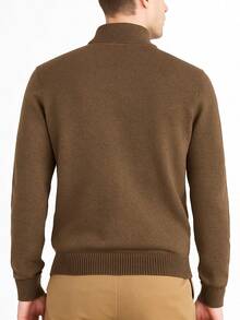 Homme Men's Simple LightweightStylish Casual Zip-Up Knit Sweater, Suitable For Autumn/Winter, Mock Neck Men, Men Knit Tops, Quarter Zip Sweater Men, Men S Sweater  Plain - 棕色 - 查看 4