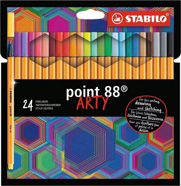  STABILO Rotulador punta fina STABILO point 88 - Estuche ARTY con 24 colores intensos Punta de fibra de 0.4 mm. con refuerzo metálico calidad top Aleman de confianza