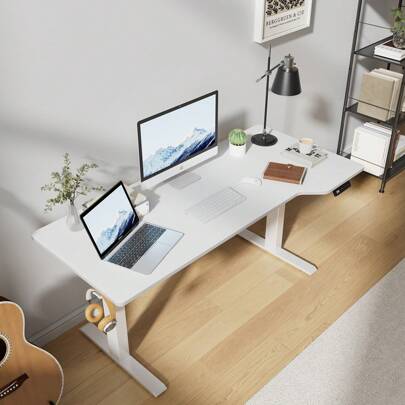 Mesa Gunji com altura ajustável de 160/180 cm, mesa elétrica em formato de L, altura ajustável, elétrica com memória de 4 funções, mesa de jogos ergonômica com bandeja para gerenciamento de cabos, ganchos