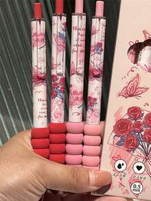 2pcs Pieces Of Butterfly Love Flower Series Ins Style Highly Attractively ST Head Quick-Drying Brushes For Girls' Hearts Neutral Pens For Students Black Pens For The Start Of The School Seaso