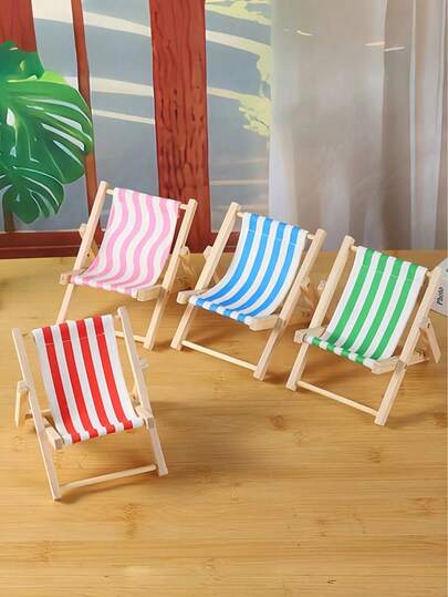 1pc Wooden Chair Mobile Phone Stand Chair Set Accessories, With Foldable Mini Mobile Phone Stand, Summer Wooden Beach Chair Camping Chair Decoration, Wooden Beach Chair Decoration, Doll Accessories