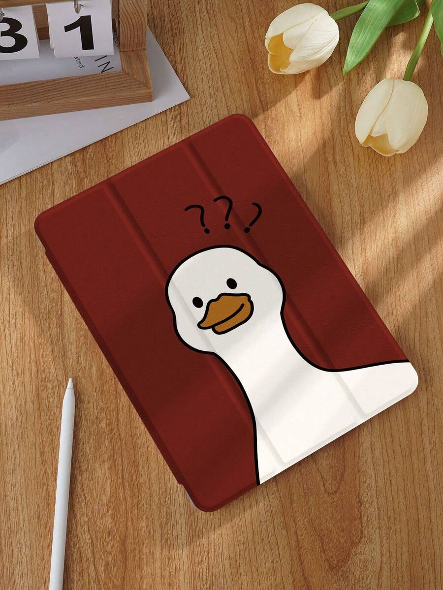 可爱鸭子卡通图案平板电脑保护壳，兼容 iPad 9.7/10.2/10.5/10.9/12.9/Pro 11、第 10 代，兼容三星 Galaxy Tab S6 Lite 10.4 英寸，兼容 Kindle Paperwhite 第 12 代 2024、Kindle（第 11 代）2022 年发布、Kindle Colorsoft 签名版，柔软防摔保护，智能支架/自动唤醒/睡眠