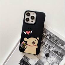 Funda protectora para phone (1 unidad) con diseño de flores para un perrito dorado. Elegante diseño con orificios grandes, compatible con phone 16 Pro, 16, 15 Pro, 14, 14 Plus, 14 Pro, 13, 13 Pro, 12 Pro y 11/11 Pro. Ideal para cumpleaños y celebraciones. - Negro - Ver 1