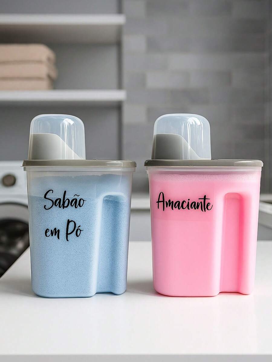 Kit 2 organizadores porta sabão em pó com medidor para armazenamento decorado - Cinza Claro - Visão 1
