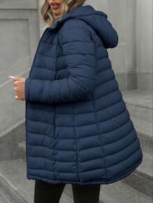 Risissida Women's Mid-Length Hooded Jacket, Double-Sided Design, Suitable For Daily Wear And Commuting, Comfortable For Autumn/Winter, With Pockets - Blue - View 7
