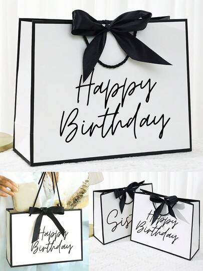 1pc Happy Birthday Gift Bag, Large Bow Girlfriend Handbag, Paper Letter Printed Gift Bag, Lightweight Foldable Shopping Handbag - Suitable For Girlfriends, Sisters, Mom, Birthday Gift Bag, Wedding Gift, Valentine's Day Gift