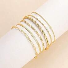 6 - Piece Set Of 14K Gold - Plated Waterproof Thin Dainty Stackable Women's Bracelets - Cuban Link & Paperclip Chain,  Fashion Accessories For Daily Wear & Parties, Perfect Gift For Her - 金色 - 查看 7