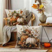 MEMNUN 4pcs Vintage Pumpkin, Floral, Leaf, Bow Print Polyester Decorative Throw Pillow Covers [No Pillow Insert], 17.7*17.7in(45*45cm)/19.69*19.69in(50*50cm)/15.75*15.75in(40*40cm), [Single-Sided Printing] Autumn Harvest Daily Decor Cushion Covers For Sofa, Bed, Living Room, Bedroom, Car, Office, Hotel, All Season, Perfect Gift For Family And Friends - Multicolor - View 6