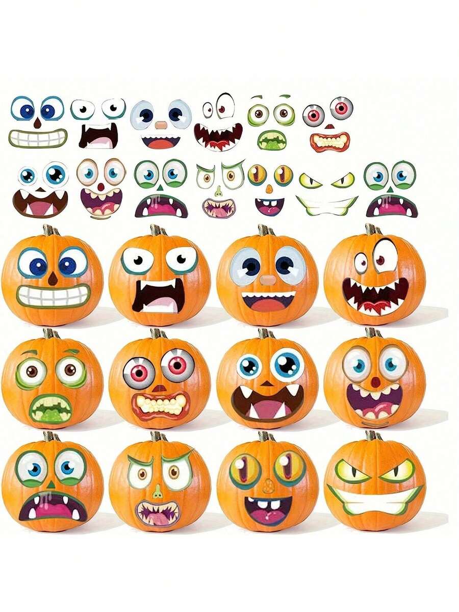 ArtCreativity Halloween Pumpkin Decorating Stickers - 24 Sheets, 52 Face Stickers, No-Carve Jack-o-Lantern Kit