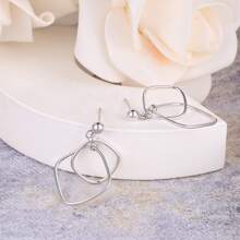 925 Sterling Silver Hypoallergenic Square Cubic Zirconia Stud Earrings, Geometric Design Earrings, Fashionable & Elegant, Suitable As Birthday Gift