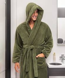 Mens Robe With Hood, Plush Fleece Hooded Mens Bathrobe, Big And Tall Bath Robe For Menhalloween - Army Green - View 3