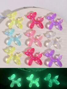 6/10/22/49pcs Mixed Solid Color Cute Balloon Dog Shaped Resin Decor, Glow-In-The-Dark Balloon Dog Pendant, Small Dog Decorative Accessories Suitable For Earrings, Hair Accessories, Stationery, Phone Cases, Keychains, Shoes, Refrigerator Magnets, DIY Jewelry Making