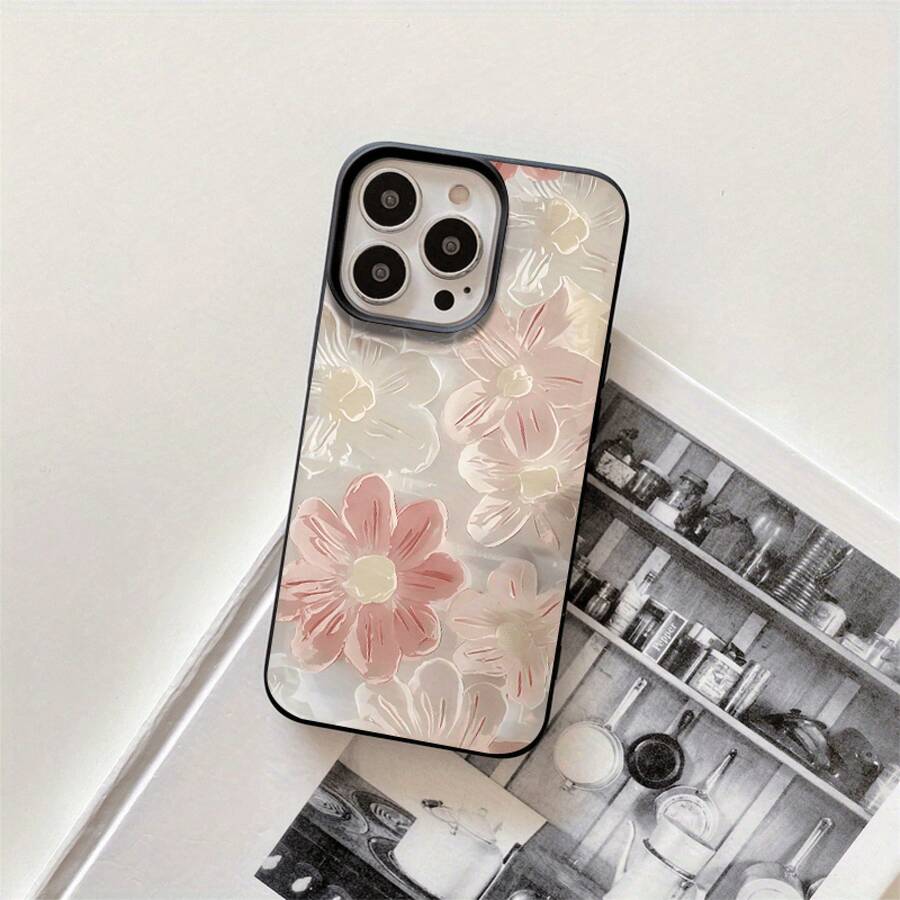Funda protectora para phone con diseño tridimensional de flores al óleo, con orificios grandes, compatible con phone 16 Pro Max, 16, 15 Pro, 14, 14 Plus/14 Pro Max, 13, 13 Pro, 12 Pro, 11/11 Pro. Ideal para regalar en cumpleaños y otras festividades. - Negro - Ver 1