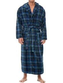 Mens Robe With Hood, Plush Fleece Hooded Mens Bathrobe, Big And Tall Bath Robe For Menhalloween - Highland Tartan Plaid - View 2