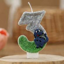 1 Pc Birthday Number Candle, Grey-Green Color-Blocked Cartoon Dinosaur Birthday Candle Cake, Sequin Candle Cake Decoration, Suitable For Boys' Anniversary Celebration Items - Multicolor - View 4