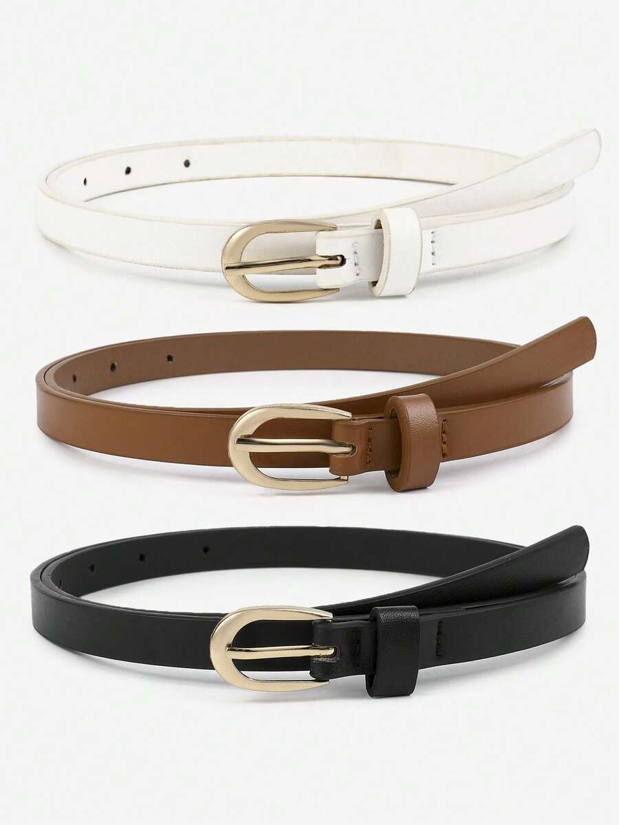 5pcs Metal U-Shape Buckle Skinny Waist Belt, Fashion PU Versatile Pin Buckle Decoration For Dress, Sweater, Coat - Five-piece Set - View 1
