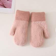 1 Pair Double Layered Velvet Thickened Warm Gloves Solid Color Versatile Cold Protection Gloves For Outdoor Cycling Winter Warm Unisex Plush Lining Mittens Birthday Christmas Gifts