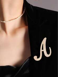 1pc 26 English Letter Pearl Brooch Pin, Fashion Versatile Clothing Anti-Slip Decoration, Scarf Clip, Shoes, Hat Accessory, Retro - Yellow Gold - View 14