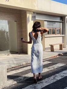 Women Midi Dresses - Silver - View 3