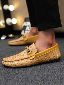 Men's Casual Loafers, Versatile New Moccasin Slip-On Boat Shoes, Slouchy Shoes, Leather Deck Shoes, Flat Casual Shoes, Business Formal Shoes (Run Small And Narrow, Suggest Ordering One Size Up) - Yellow - View 3