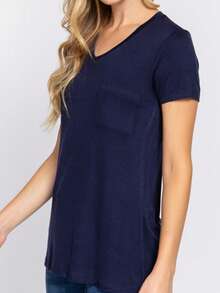 paquete de 2 blusas de manga corta, cuello en V y ajuste relajado con bolsillo en el pecho - Negro-azul marino - Ver 3