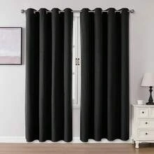 1pc/2pcs Linen-Like Blackout Curtains, Available In Multiple Sizes For Bedroom, Living Room, Home Theater, Dining Room, With Eyelets - Black - View 33