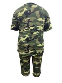 Plus Size - Plus Size Women'S Fashion Two-Piece Suit, Camouflage Print Round Neck T-Shirt And Cropped Pants Set, Camouflage Casual Two-Piece Suit - 綠色 - 查看 2