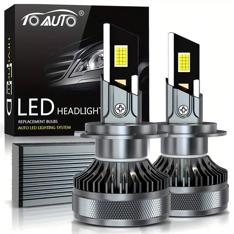 TOAUTO 2 件超亮 LED 汽车前灯和雾灯,35000lm,200W,高强度 6500K 白光,耐用铝制结构,自动四铜管涡轮汽车前灯,兼容 H11 H4 H7 H1 9005 9006 - 白色 - 查看 1