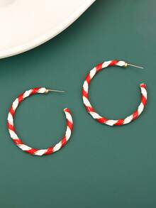 1 par de pendientes de caramelo retorcido dulce para Navidad, joyería para damas, adecuado para fiestas y banquetes navideños - Rojo y blanco - Ver 4
