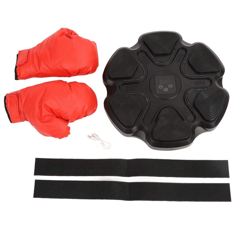 Music Boxing Machine With Boxing Gloves, Wall-Mounted Smart Music Boxing Trainer, Electronic Boxing Target Training Equipment, Boxing Gloves For Adults - Black - View 1