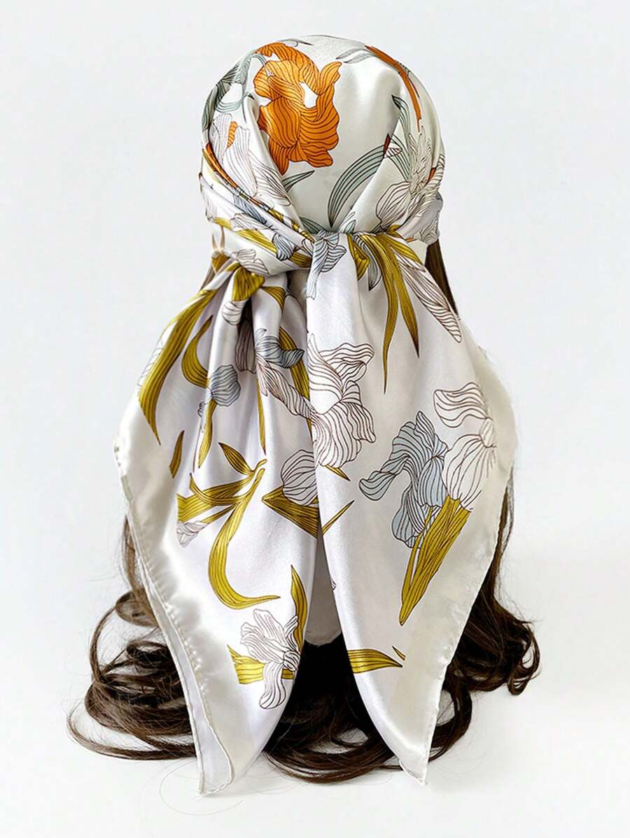 1 件 Bandana 仿丝印花围巾，时尚多功能头带/围巾/头巾适合日常使用 - 彩色 - 查看 1