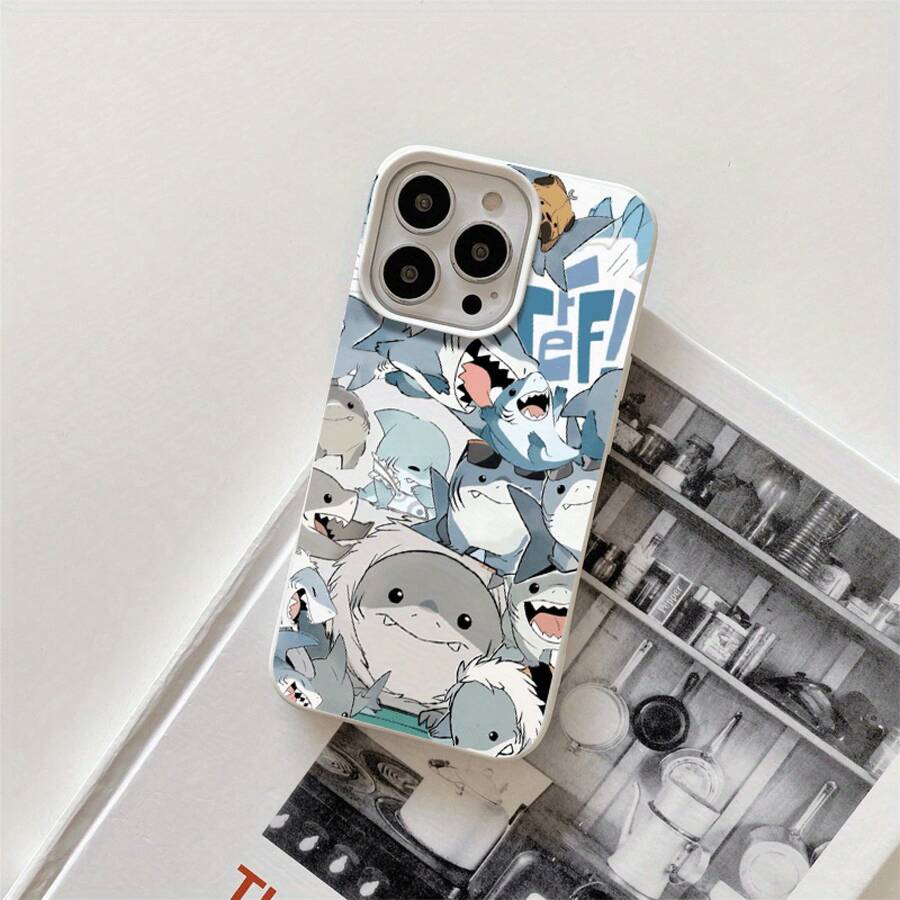 Fundas protectoras y fundas protectoras de imitación con agujeros grandes con estampado de tiburón cómico para teléfono 1 pieza, adecuadas para phone 16promax, 16 15pro, 14 14 Plus/14 Promax, 13 13 Pro, 12Pro, 11/11 Pro Pro Series. Regalos Cumpleaños Y Fiestas - Blanco - Ver 1