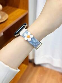 新款藝術優雅尼龍花卉錶帶，相容 38/40/41/42/44/45/46/49mm，適用於 Ultra/S10/9/8/7/6/5/4/3/2/1 - 藍白花 - 查看 4