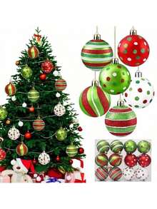 12pcs Classic Christmas Ornaments, 6cm Round Plastic Hanging Balls For Christmas Tree Decoration, Festive Holiday Decor For Wedding, Thanksgiving, Halloween, Valentine's Day - No Feathers, Christmas Party Decorations